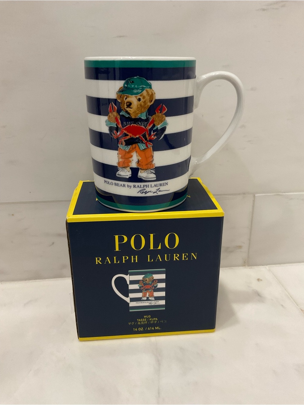 NEW Polo Ralph Lauren 14oz SEASIDE NANTUCKET BEAR Porcelain Coffee Tea Mug